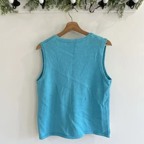 winter snowman embroidered blue vintage sweater vest by tiara international M - Picture 2 of 4